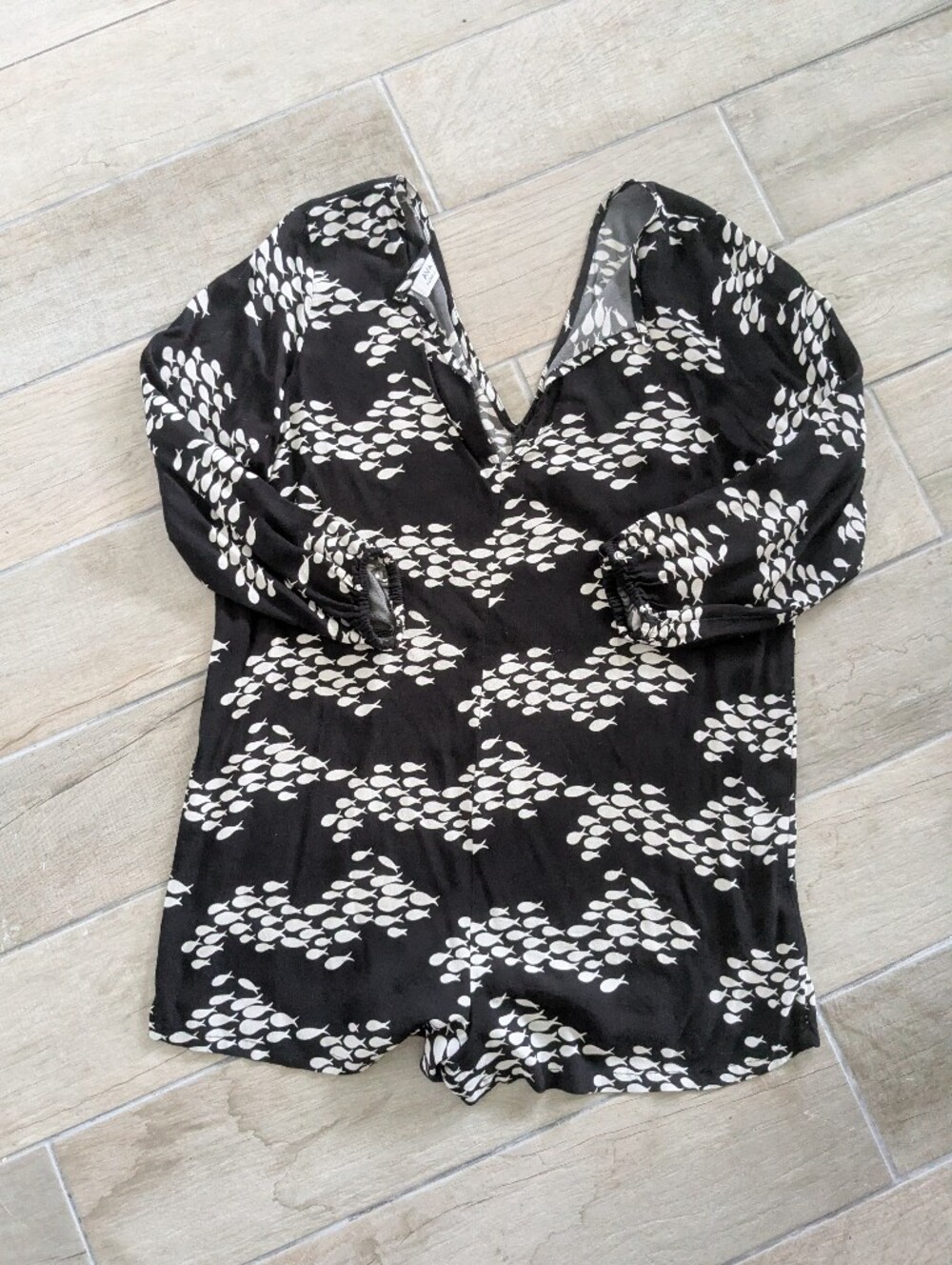 Fighting Eel Black and White Fish-Print Romper